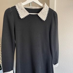 Wednesday Addams black mini black dress with lace collar and sleeve trim size xs
